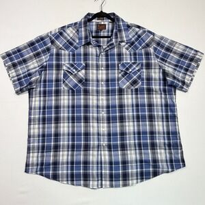 Plains Western Wear Shirt Men's 3X Blue Plaid Pearl Snap Short Sleeve Cowboy